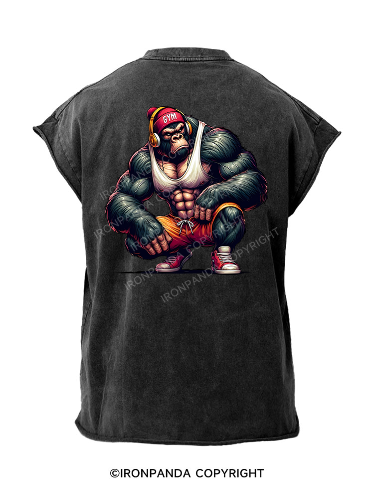GYM HEADPHONE GORILLA Back Printed Cut Off Tank