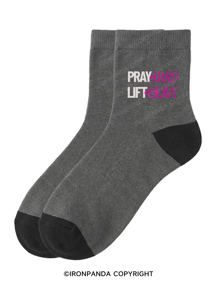 PRAY HARD # LIFT HEAVY GYM Crew Socks