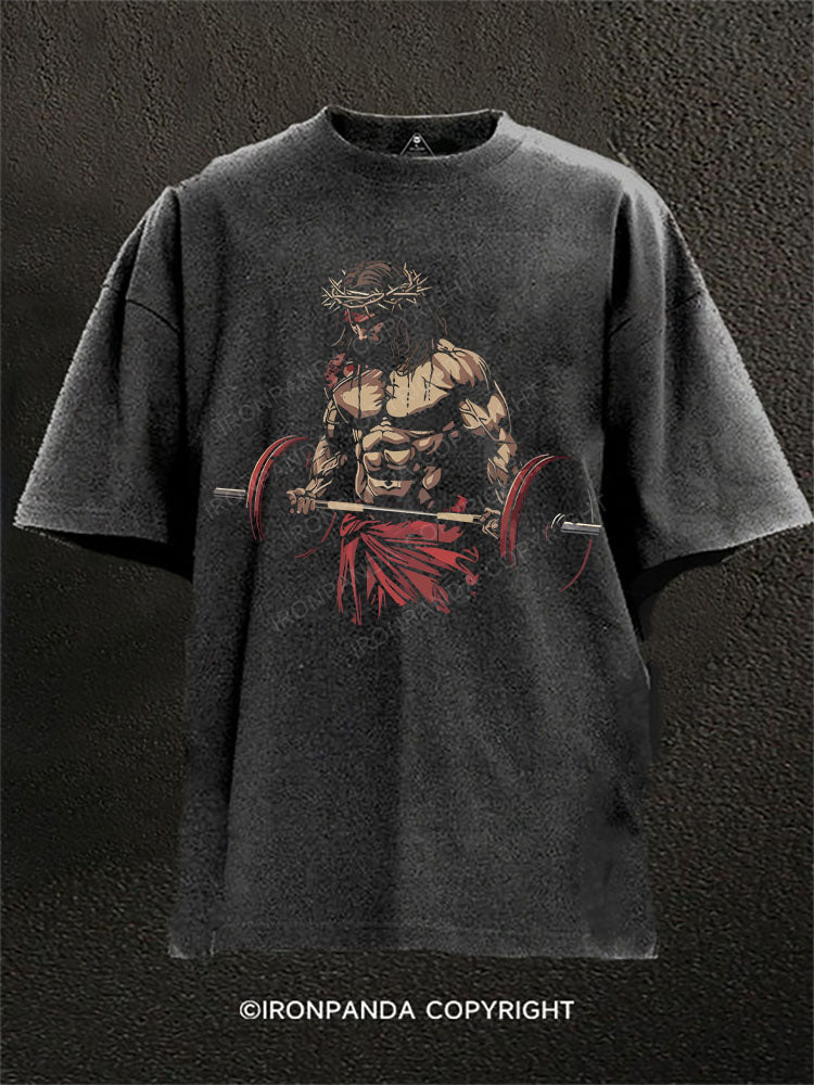 Jesus The Ultimate Deadlifter Washed Gym Shirt