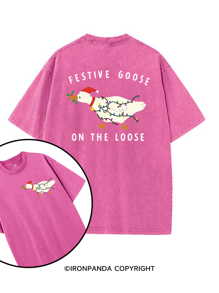 Festive Goose On The Loose Christmas Funny printed Gym Shirt