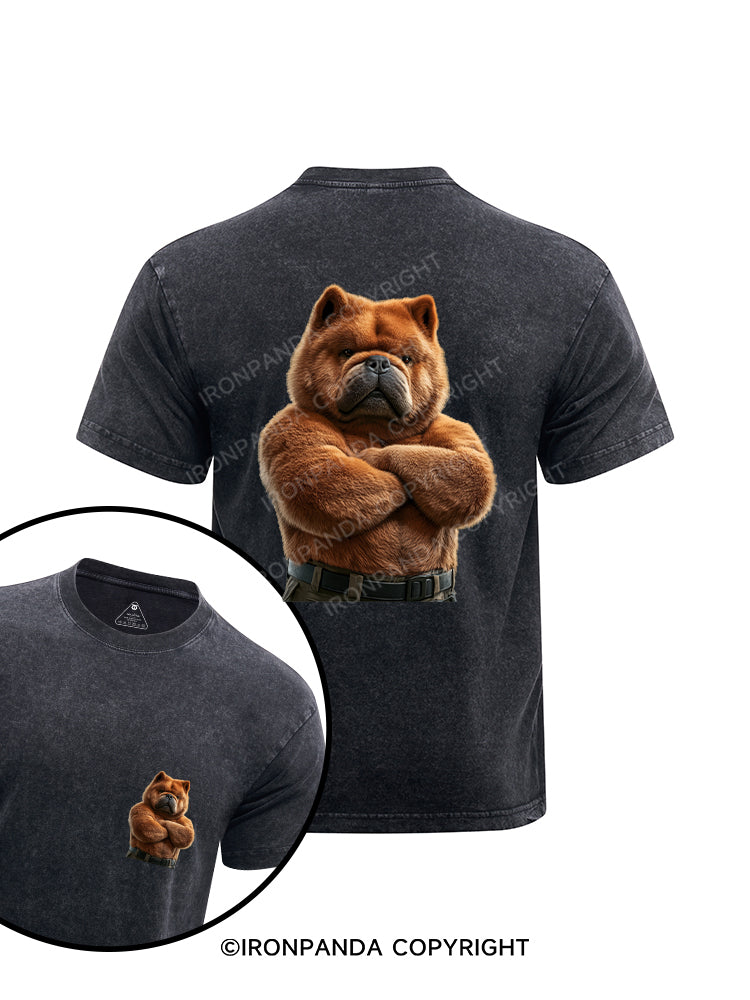 Muscular Chow Chow  printed  Washed Gym Shirt