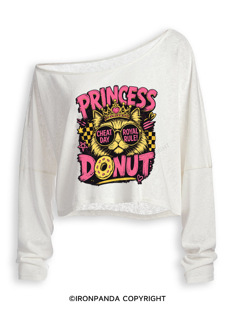 PRINCESS DONUT CHEAT DAT ROYAL RULE Off Shoulder Long Sleeve Crop Top