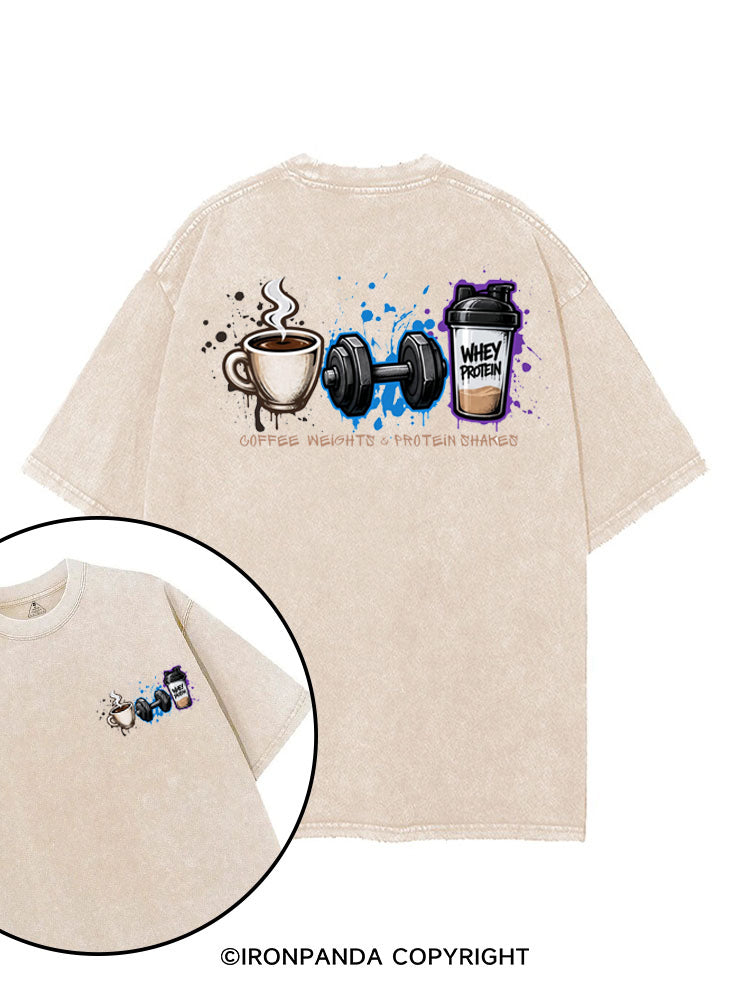 COFFEE WEIGHTS & PROTEIN SHAKES FUNNY GYM printed Gym Shirt