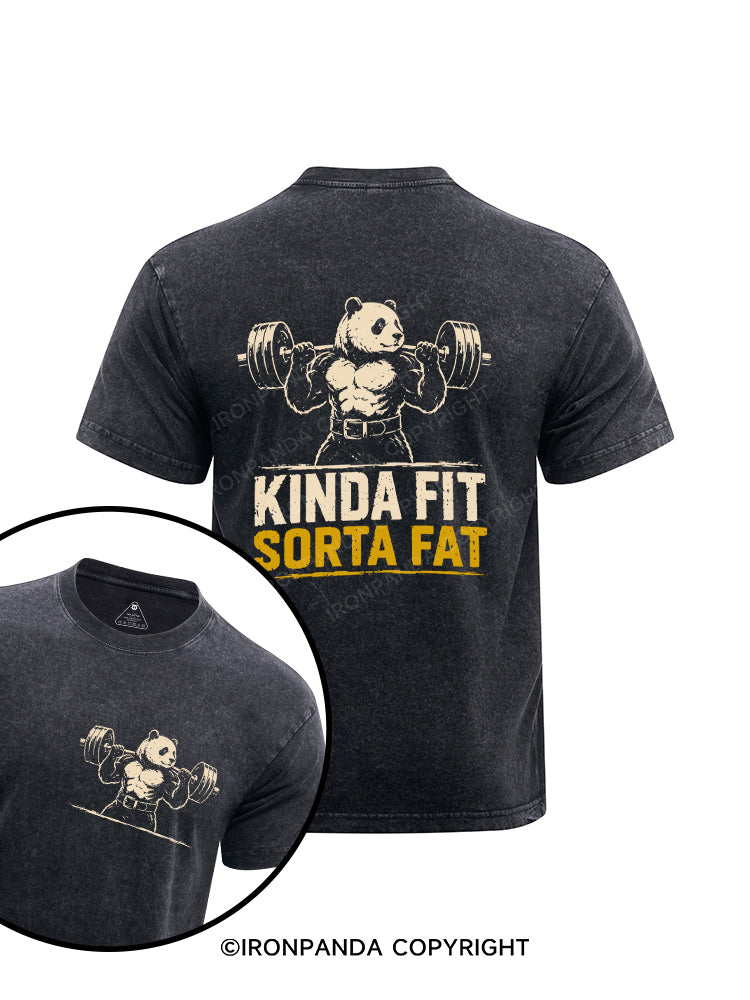 Kinda Fit Sorta Fat Panda Weightlifting Humor Printed Washed Gym Shirt