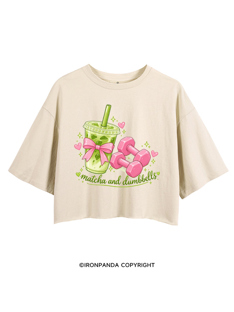 MATCHA AND DUMBBELL MATCHA LOVER CROP TOPS