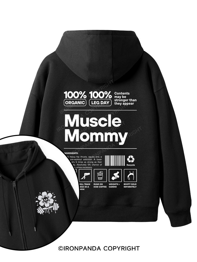 Muscle Mom Letters Double-Sided Printed Fleece Zip Up Hoodie