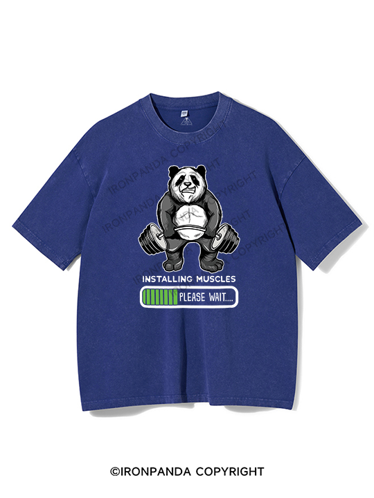 Panda Installing Muscle Washed Gym Shirt