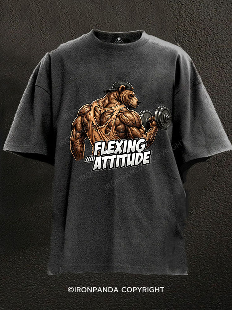 Flexing Attitude Bear Washed Gym Shirt