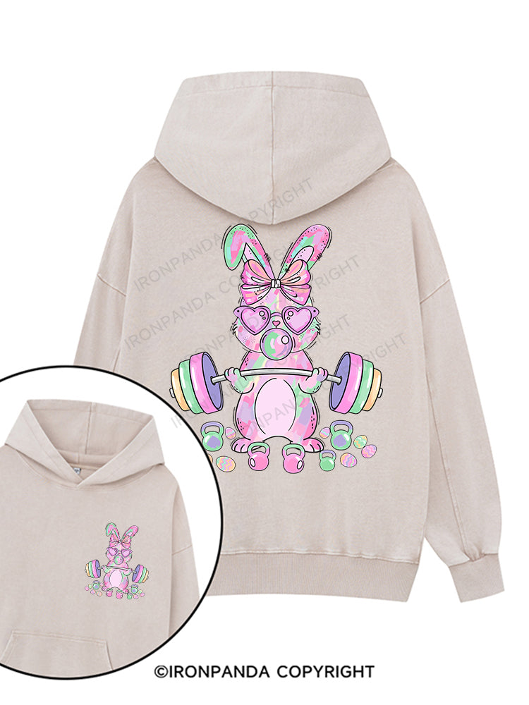 Fit Bunny Easter Printed Washed Gym Hoodie