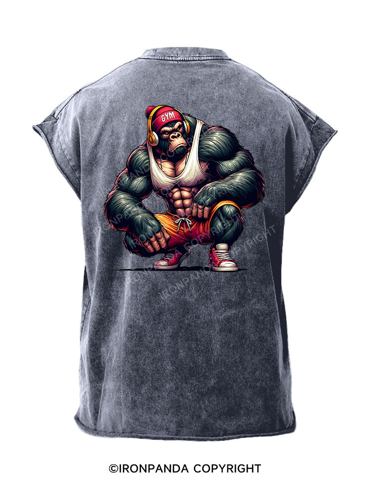 GYM HEADPHONE GORILLA Back Printed Cut Off Tank