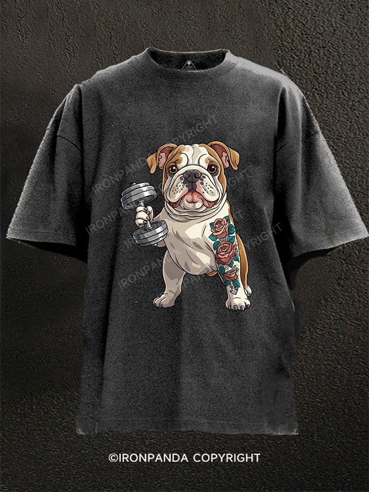 Bulldog with Gains Washed Gym Shirt