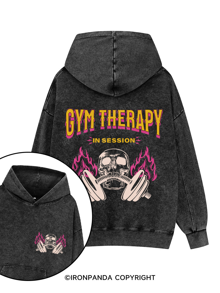 GYM THERAPY IN SESSION Printed Washed Gym Hoodie