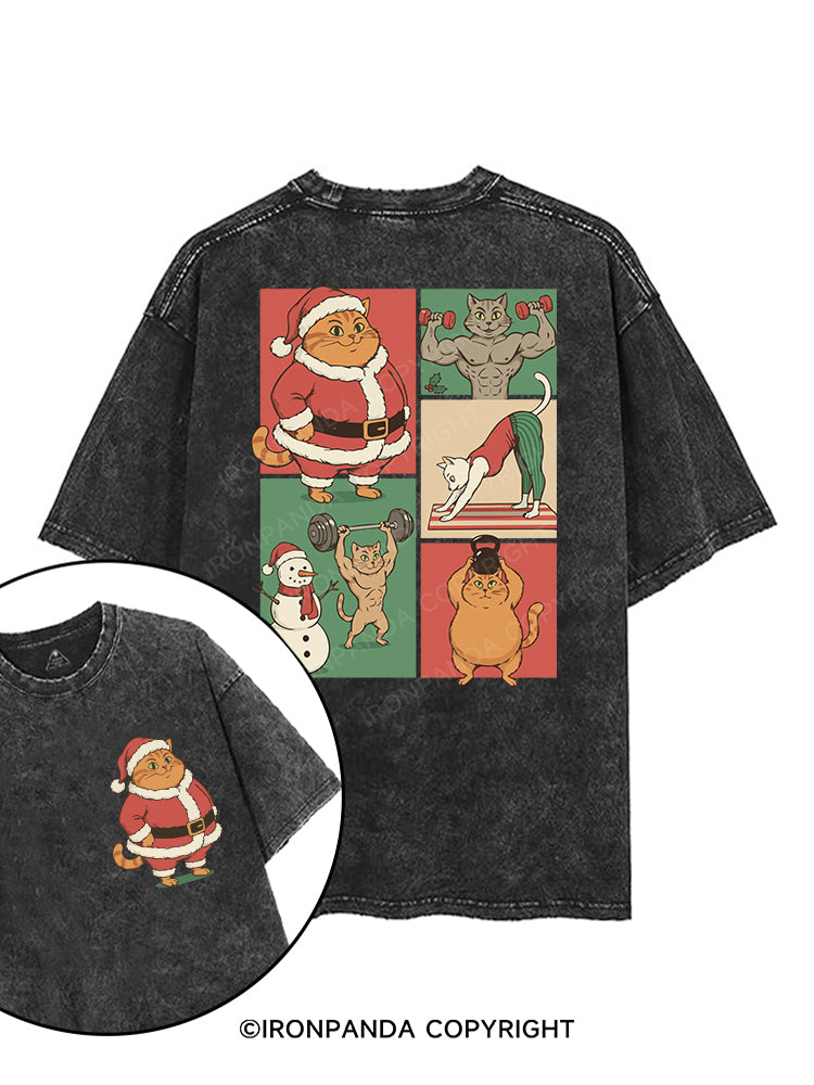 Santa’s Fit Cats printed Gym Shirt