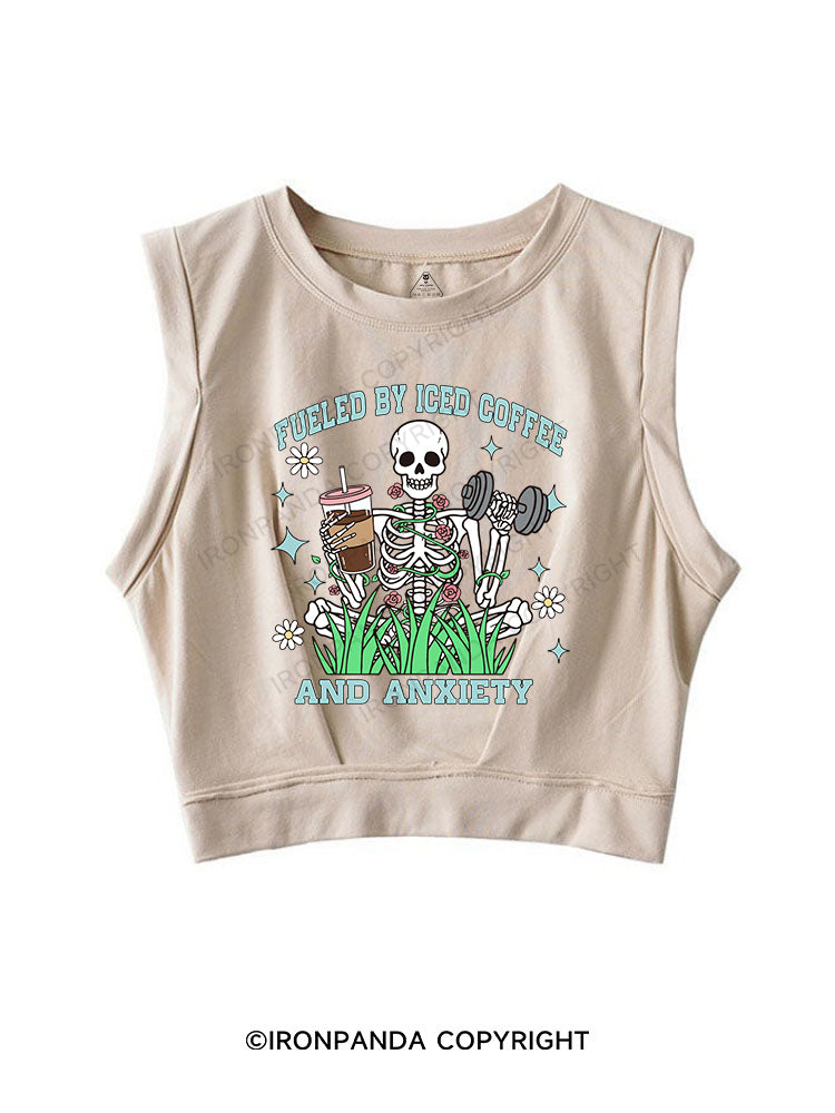 Fueled by Iced Coffee and Anxiety SLEEVELESS CROP TOPS