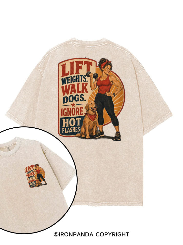 LIFT WEIGHTS WALK DOGS RETRO FITNESS printed Gym Shirt