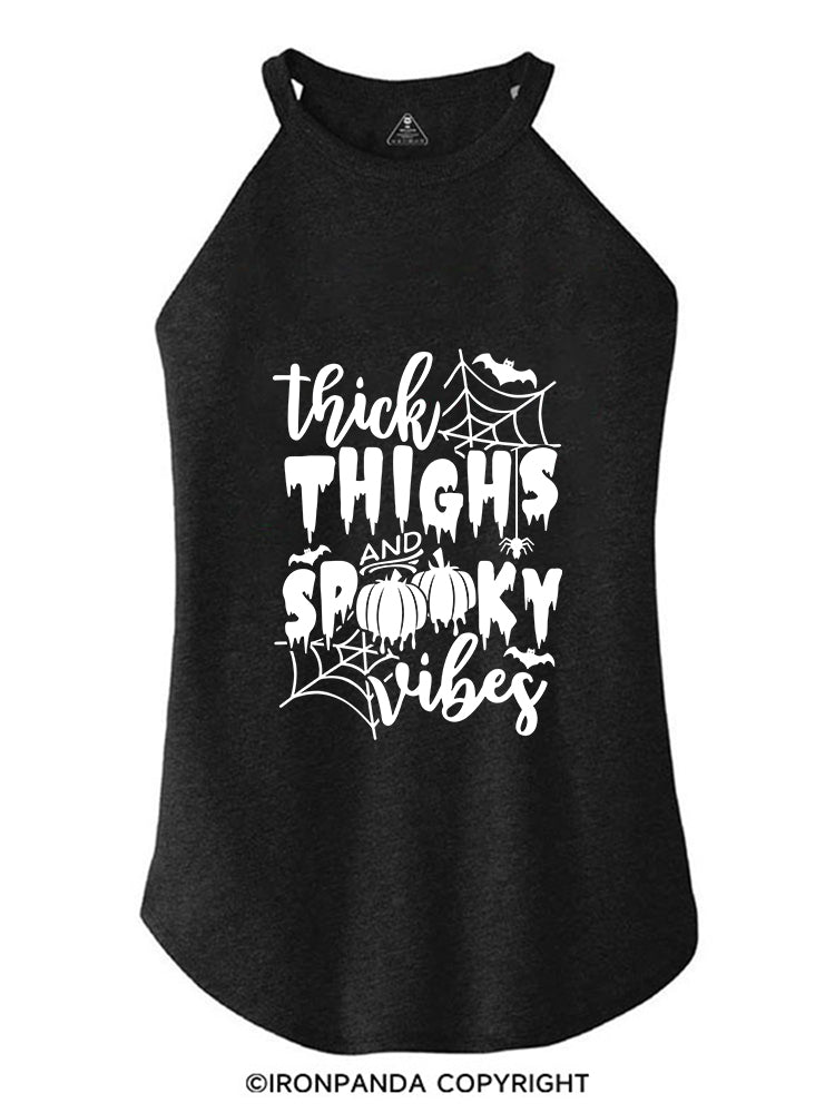 THICK THIGHS AND SPOOKY VIBES PUMPKIN HALLOWEEN ROCKER COTTON TANK