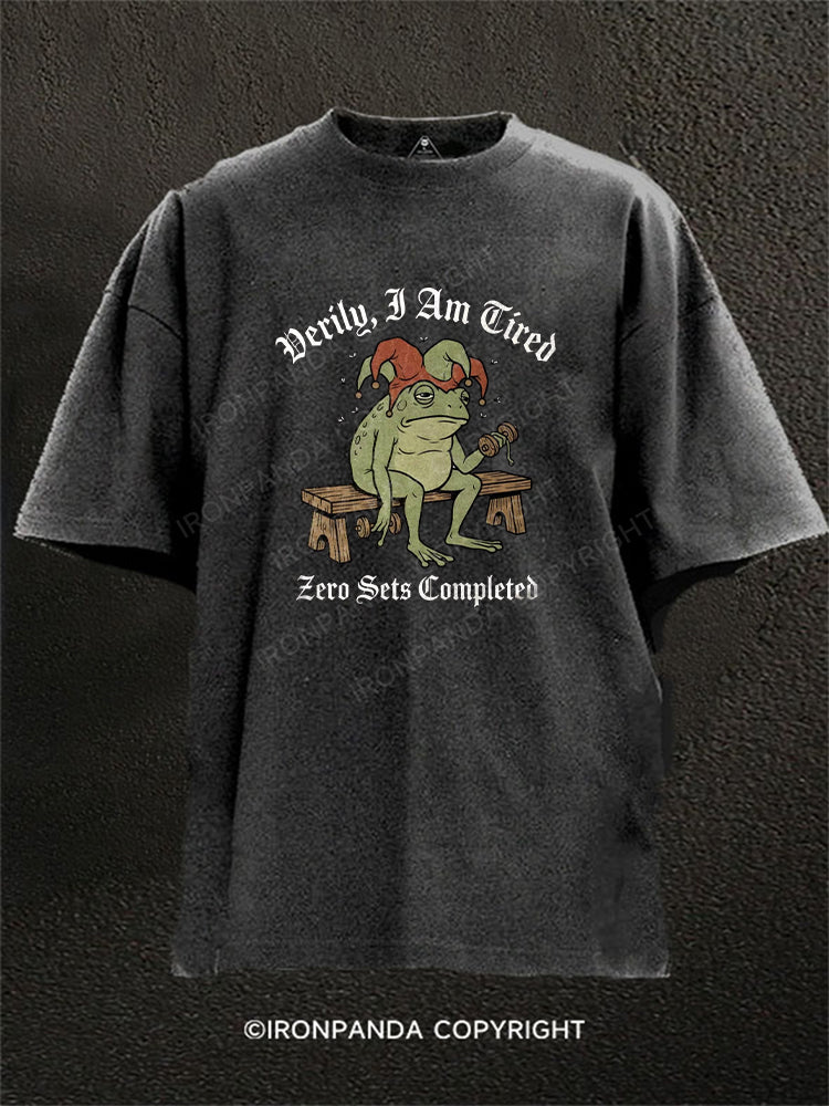 Medieval Frog Verily, I Am Tired Washed Gym Shirt