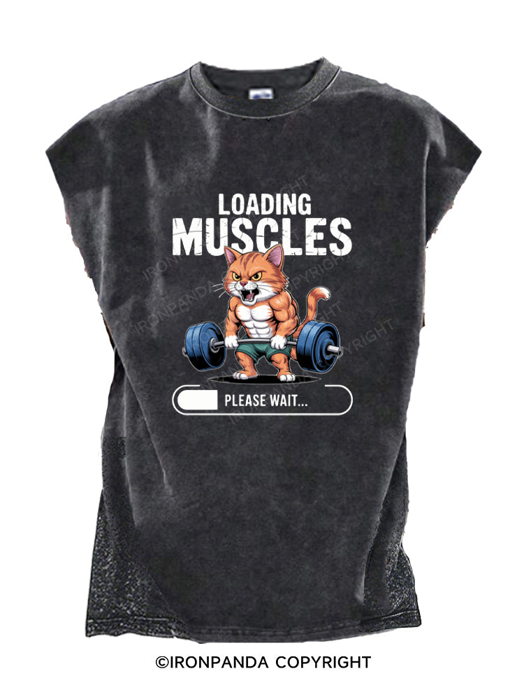 Loading Muscles Cat Lifting Weights Cut Off Tank