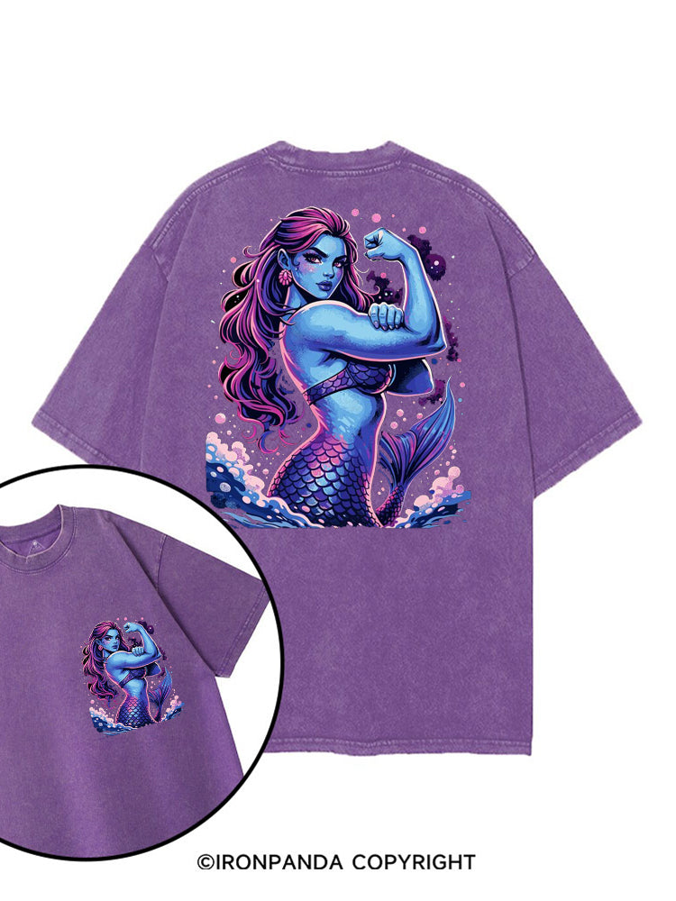 STRONG MERMAID SHOWS OFF BICEPS printed Gym Shirt