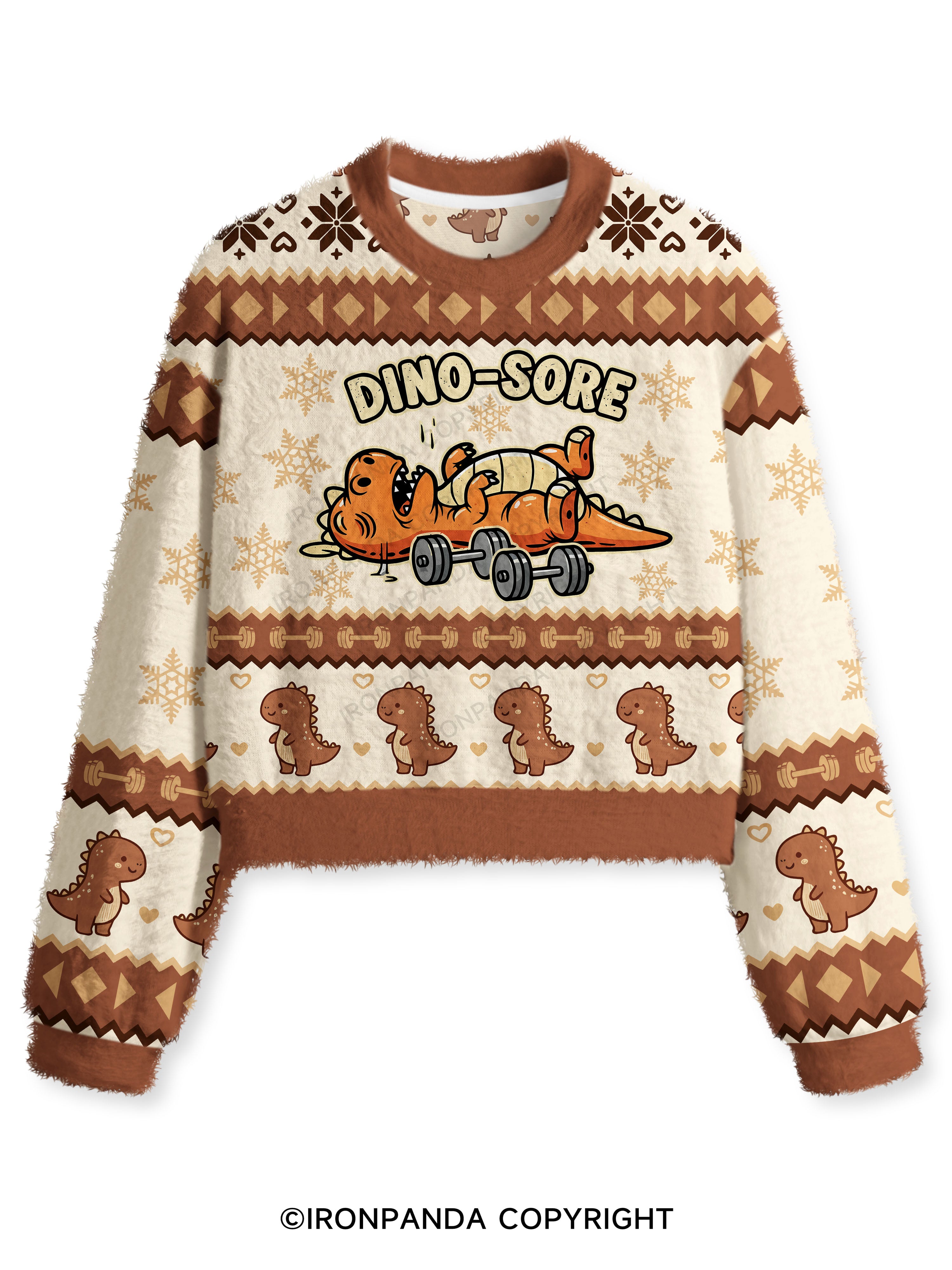 Dino-Sore Lifter Workout Fuzzy Fleece Crop Sweater