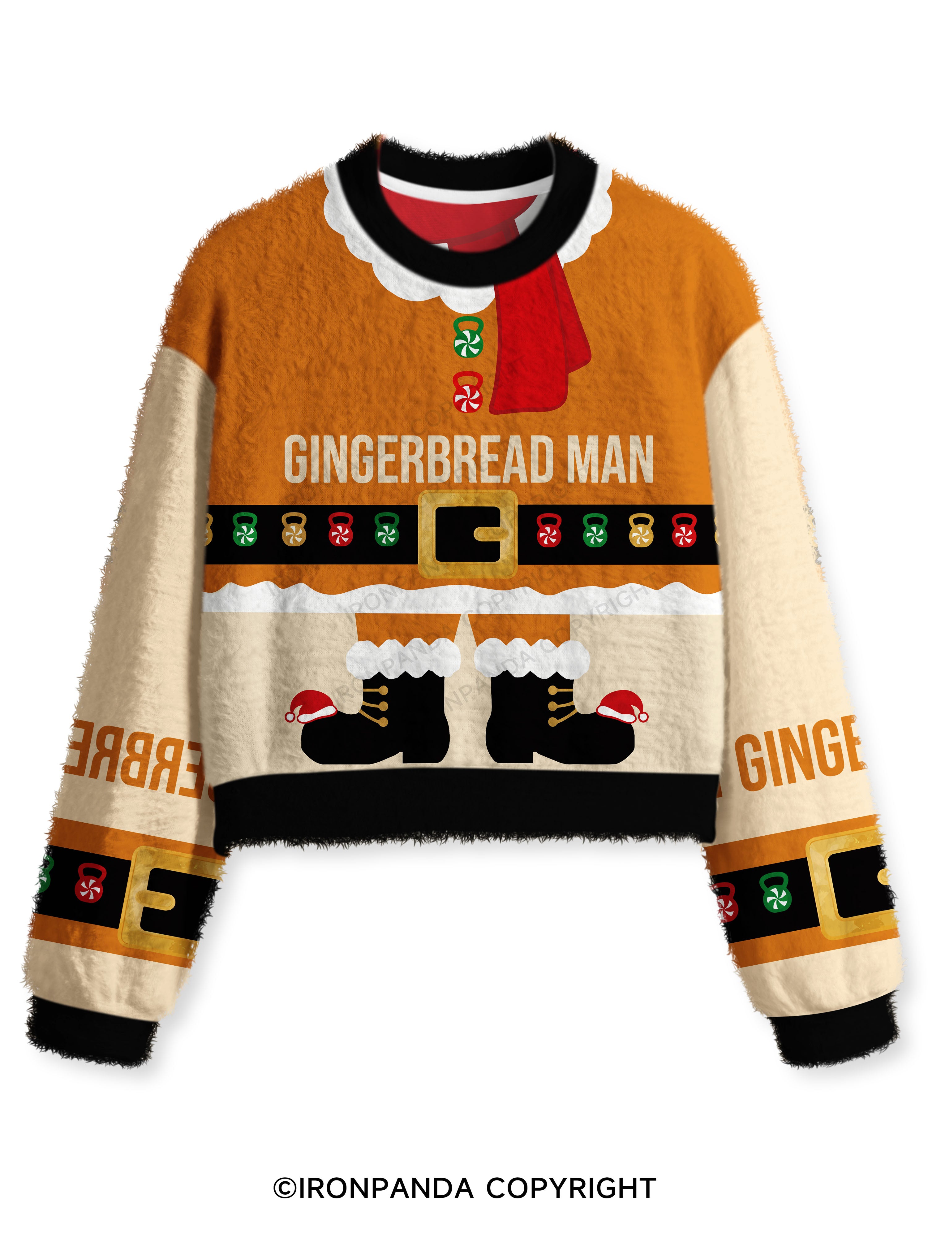 GINGERBREAD MAN Fuzzy Fleece Crop Sweater