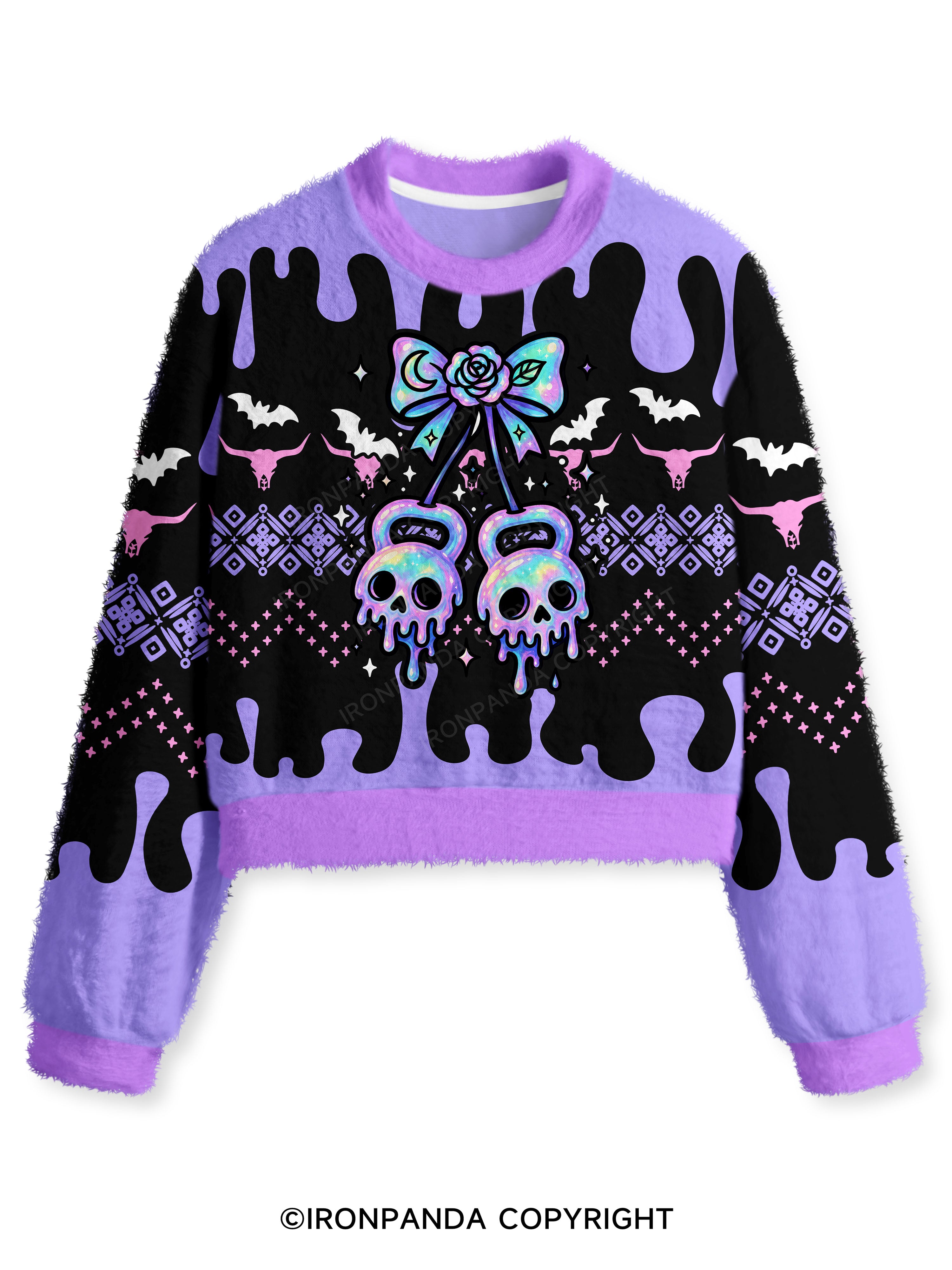 GHOST DRIP KETTLEBELLS Fuzzy Fleece Crop Sweater