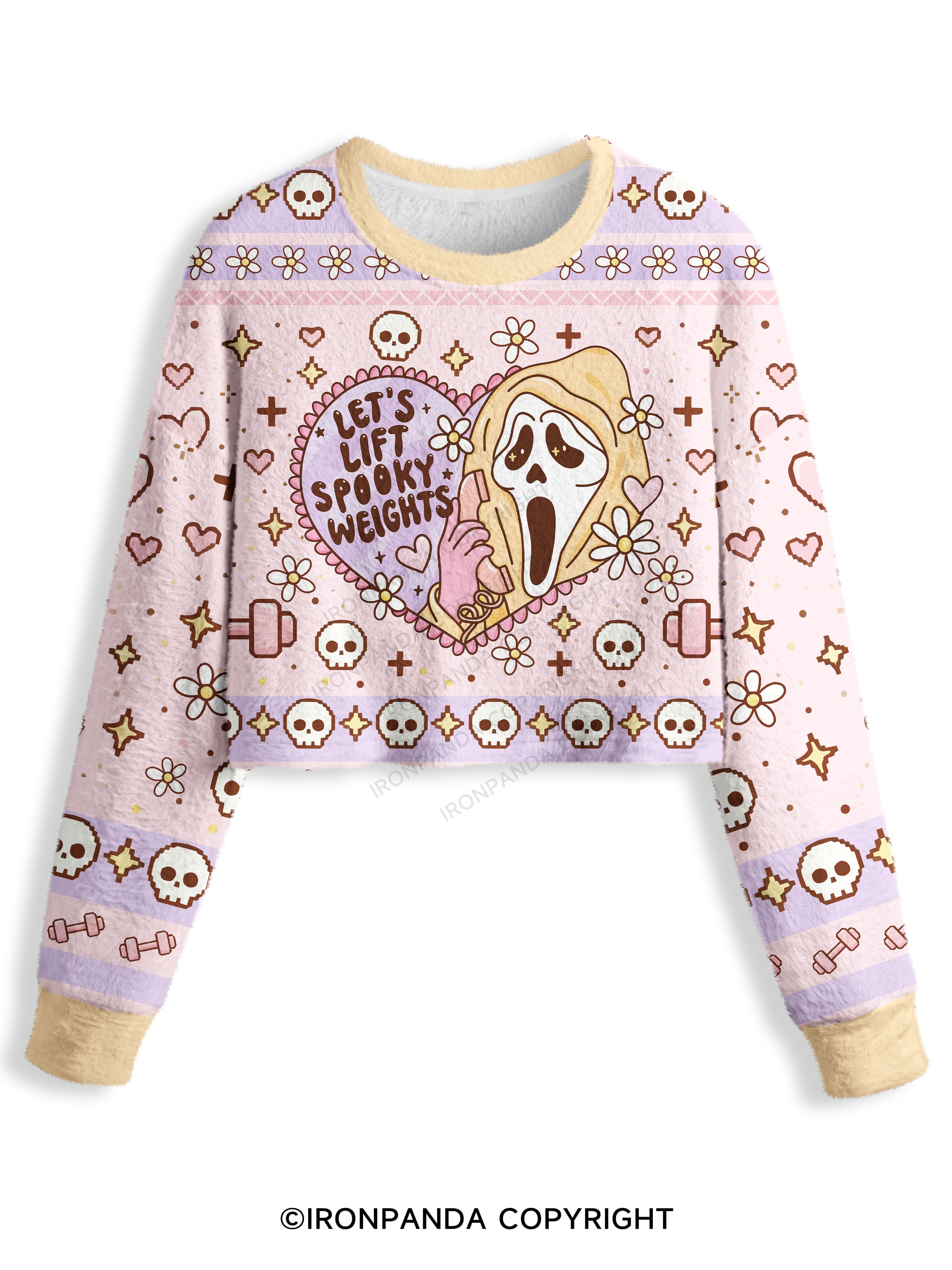LET'S LIFT SPOOKY WEIGHTS Crop Ugly Sweater