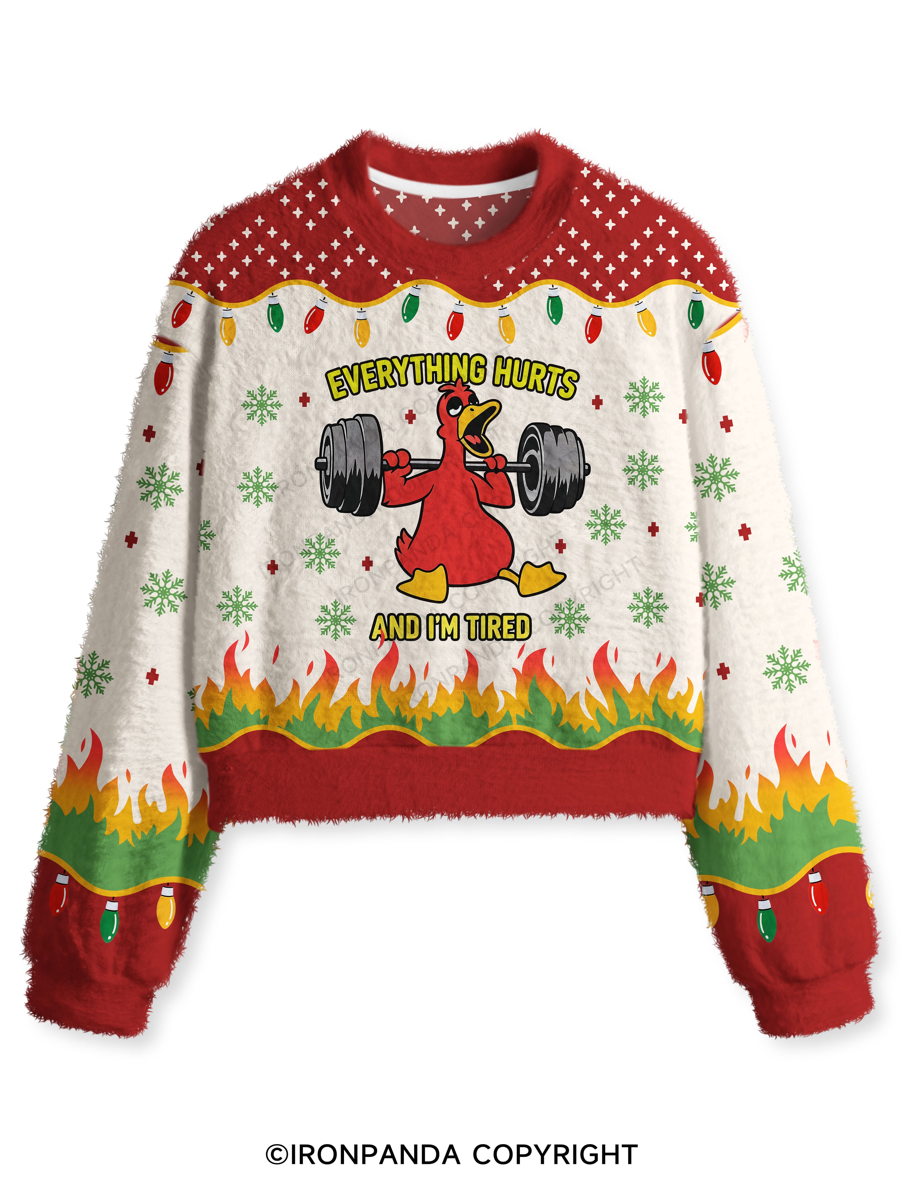 Everthing Hurts And I'm Tired Weightlifting Duck Fuzzy Fleece Crop Sweater
