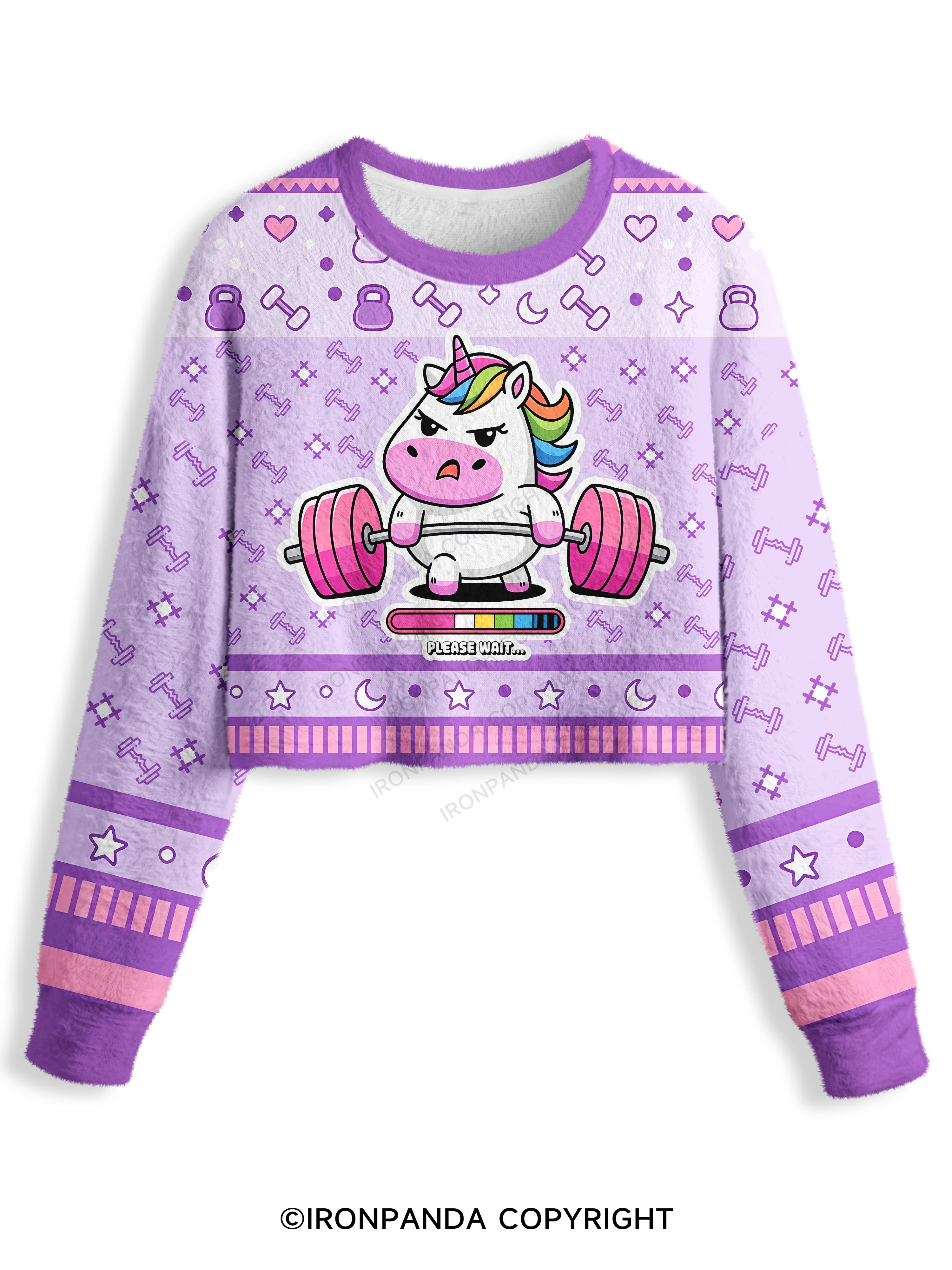 installing muscles gym unicorn Crop Ugly Sweater