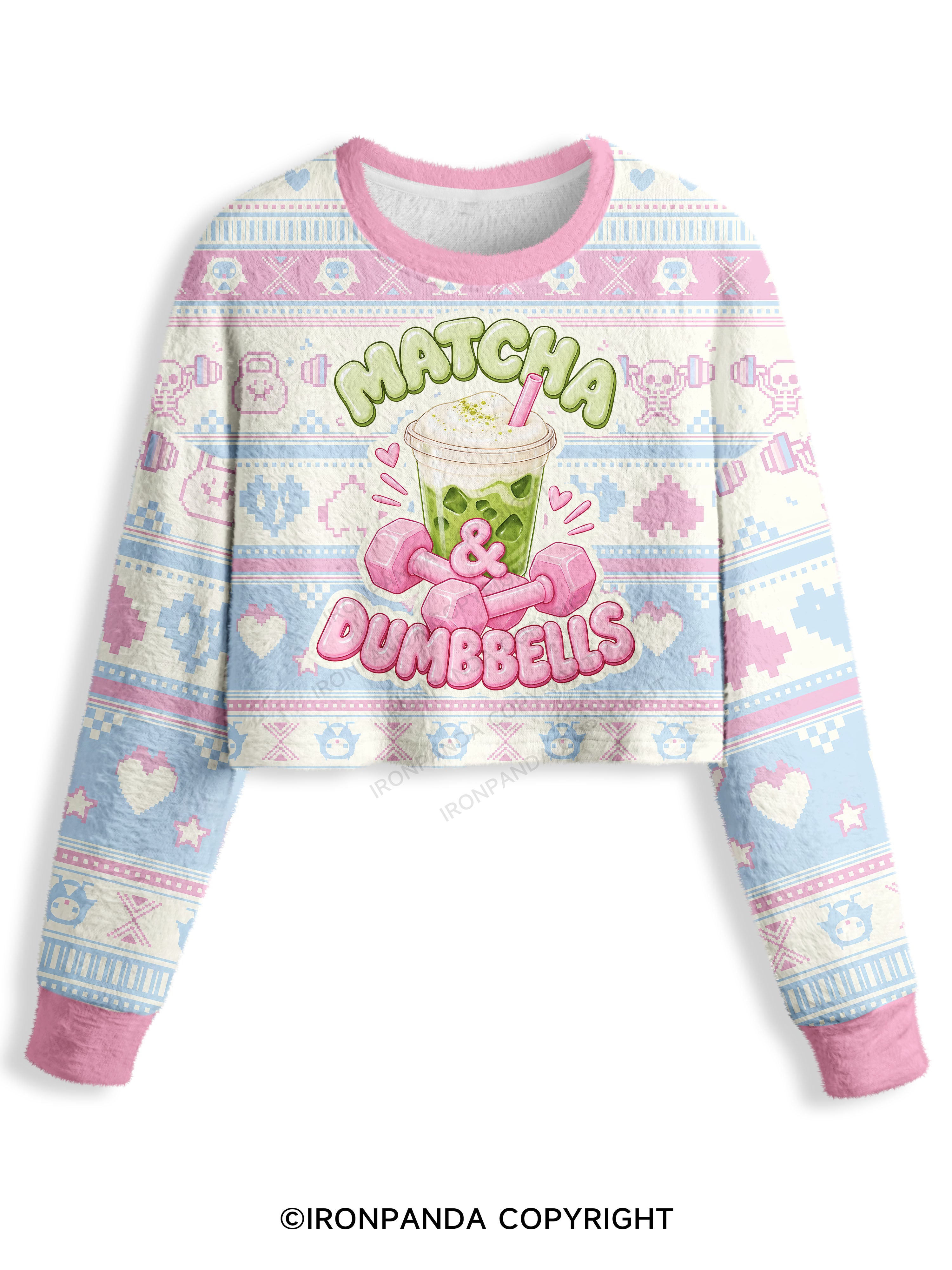 MATCHA & DUMBBELLS MATCHA GYM LOVER Crop Ugly Sweater