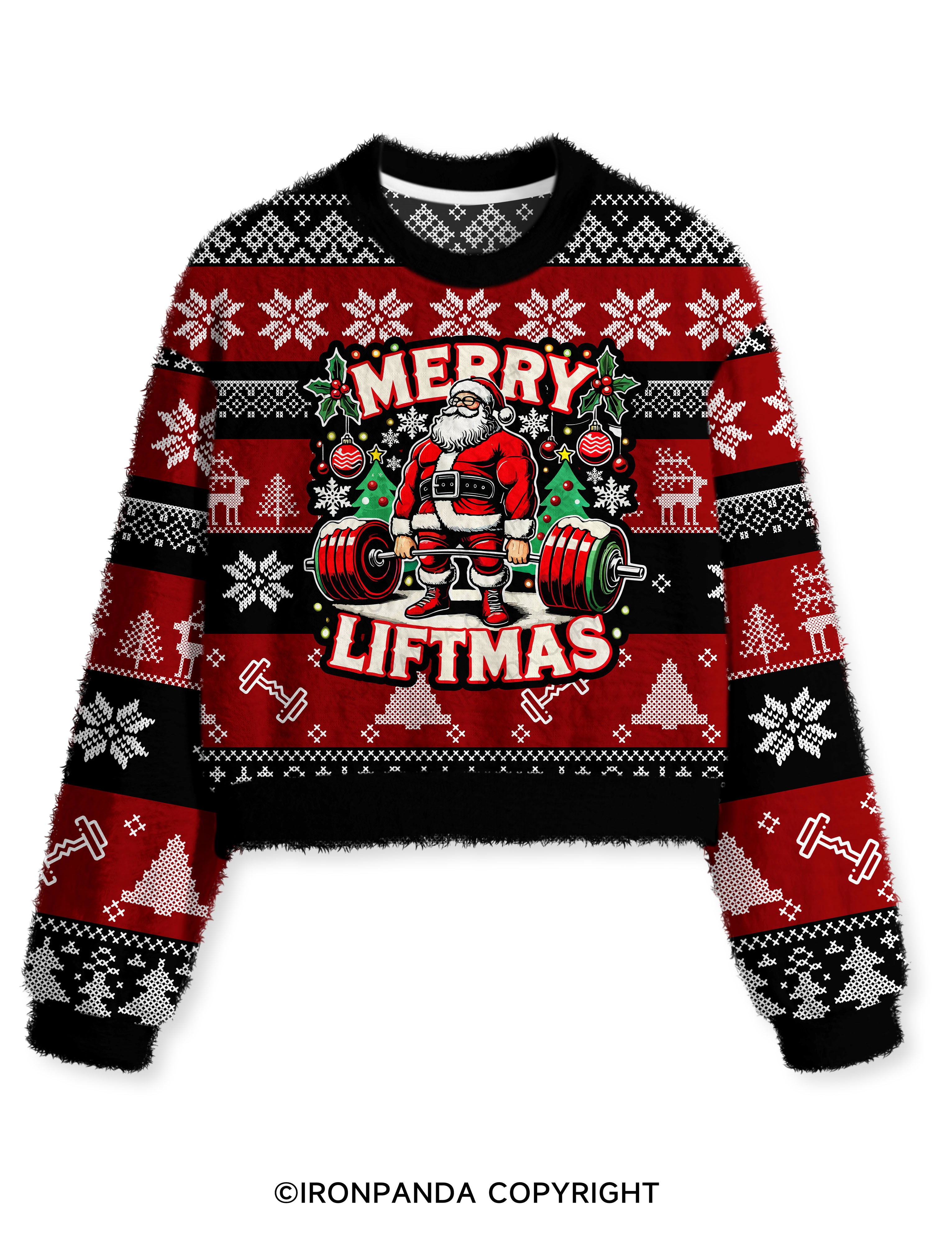 Merry Liftmas Fuzzy Fleece Crop Sweater