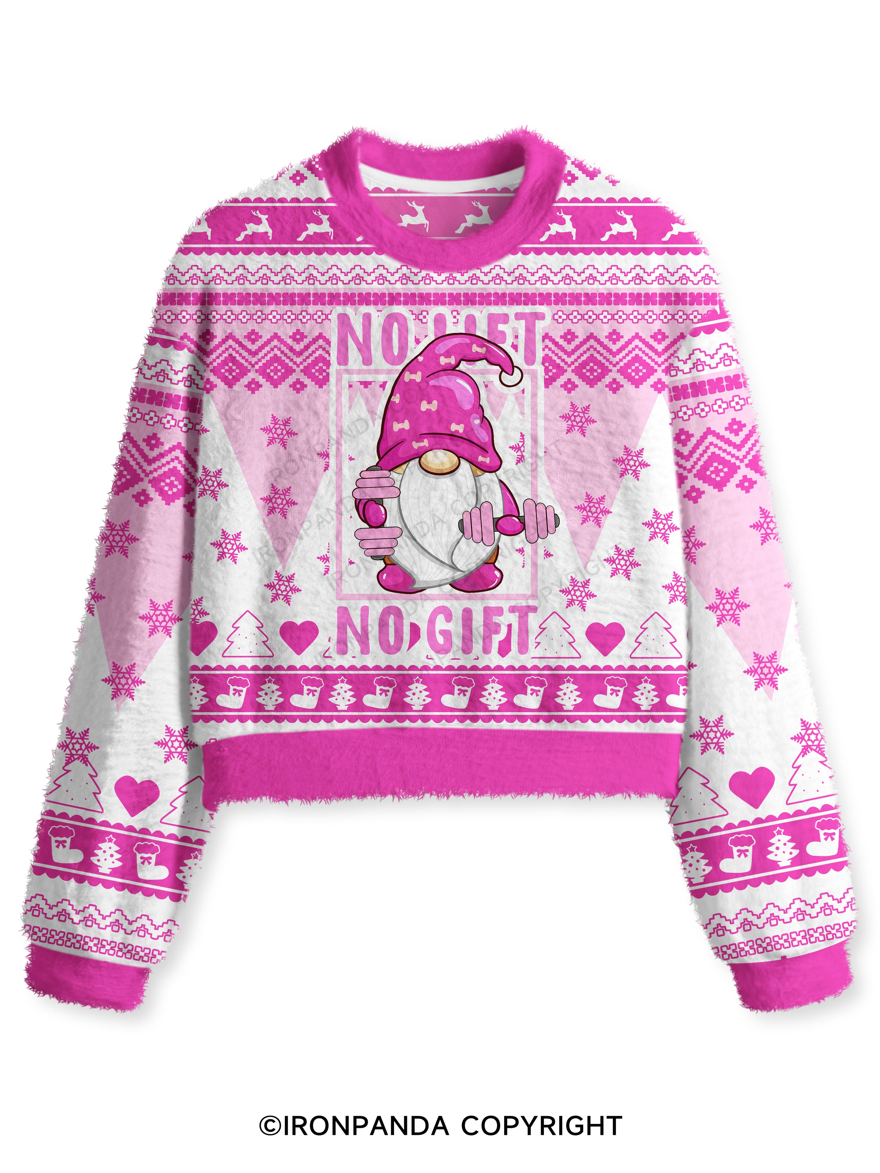 gnome no lift no gift Fuzzy Fleece Crop Sweater