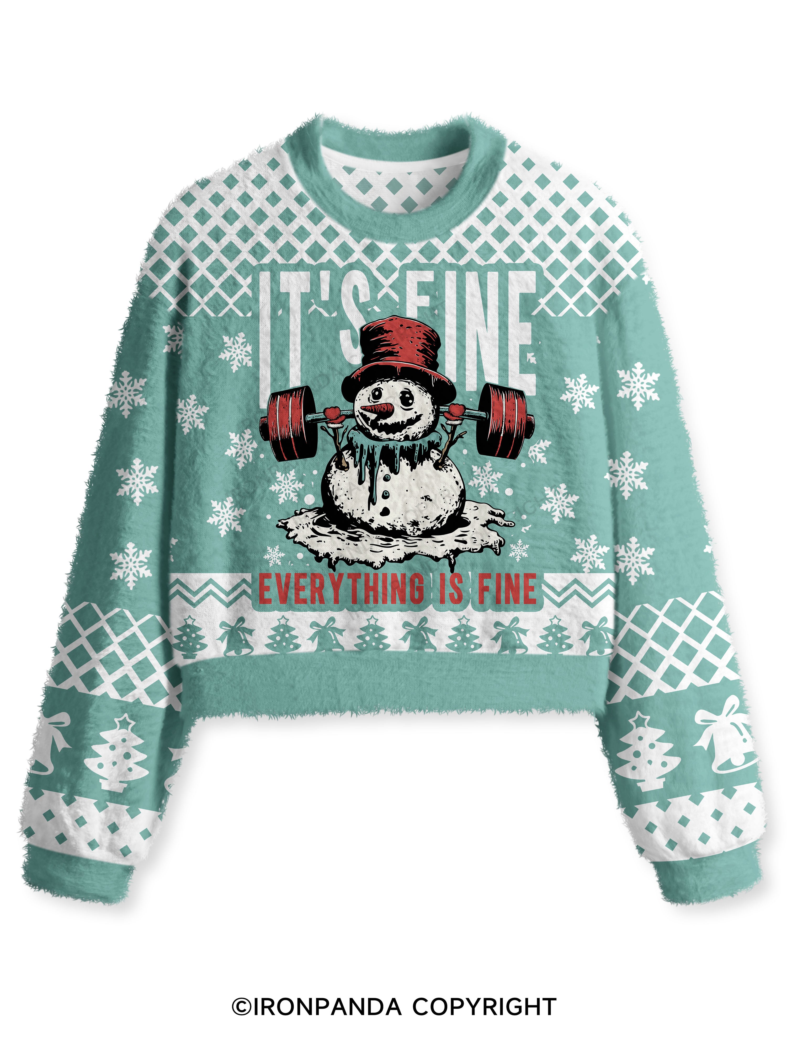 IT'S FINE EVERYTHING IS FINE Fuzzy Fleece Crop Sweater