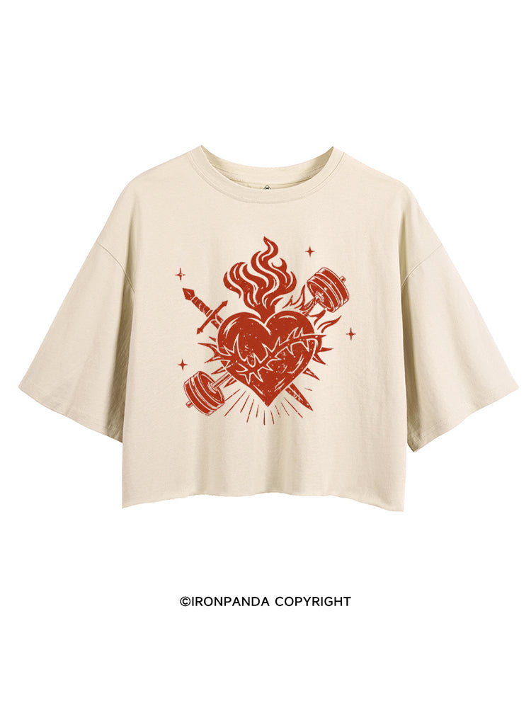 IRON HEART WITH FIRE CROP TOPS