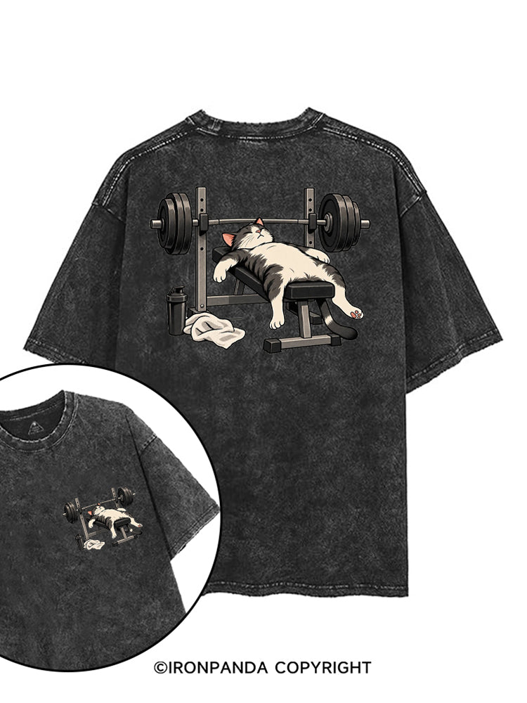 TIRED GYM CAT AFTER WORKOUT printed Gym Shirt
