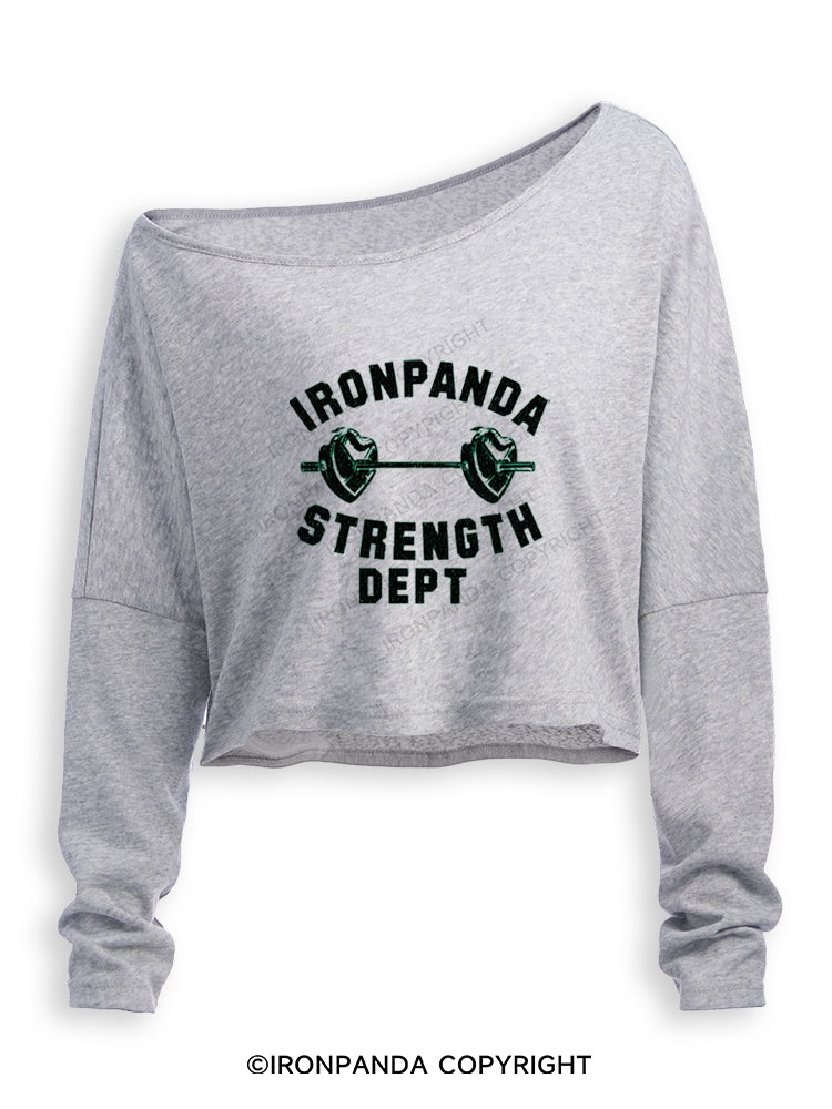 IRONPANDA STRENGTH DEPT Off Shoulder Long Sleeve Crop Top