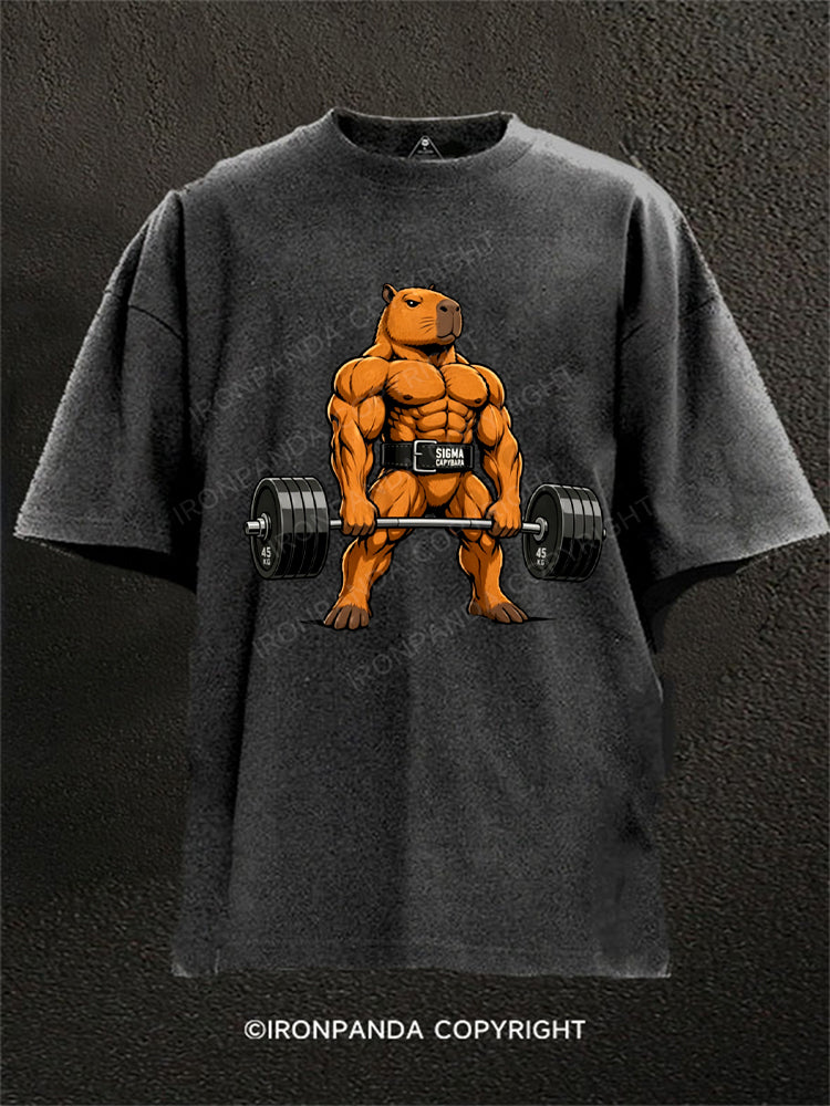 Sigma Muscular Capybara Bodybuilder Washed Gym Shirt