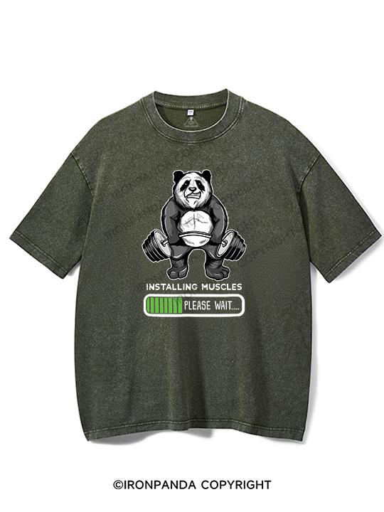 Panda Installing Muscle Washed Gym Shirt