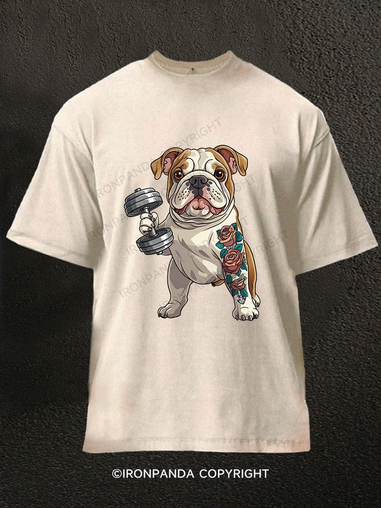 Bulldog with Gains Washed Gym Shirt