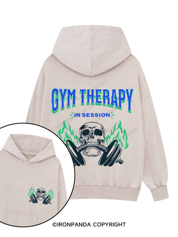 GYM THERAPY IN SESSION Printed Washed Gym Hoodie