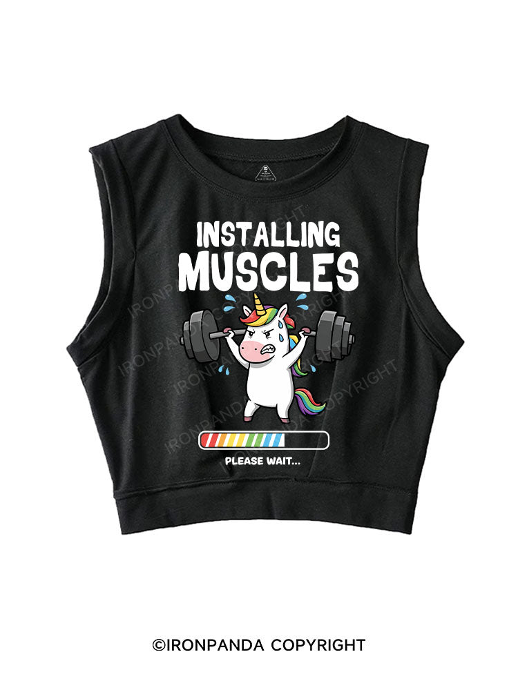 INSTALLING MUSCLES PLEASE WAIT SLEEVELESS CROP TOPS