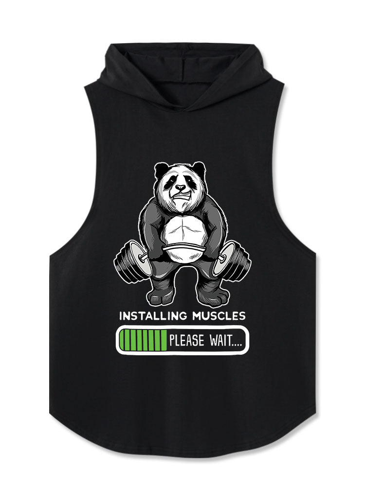 Panda Installing Muscles Hooded Tank