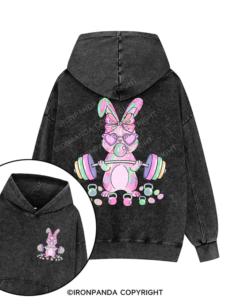 Fit Bunny Easter Printed Washed Gym Hoodie