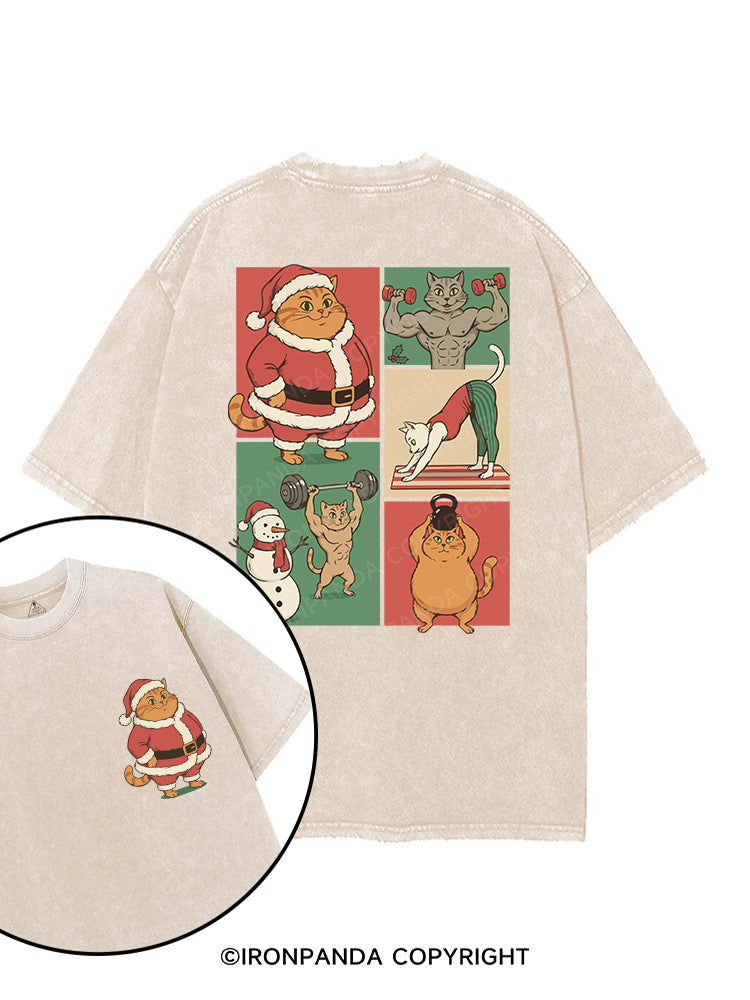 Santa’s Fit Cats printed Gym Shirt