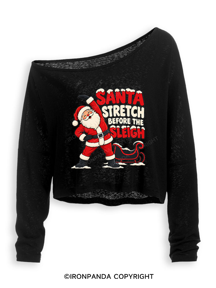 Santa Stretch Before the Sleigh Off Shoulder Long Sleeve Crop Top