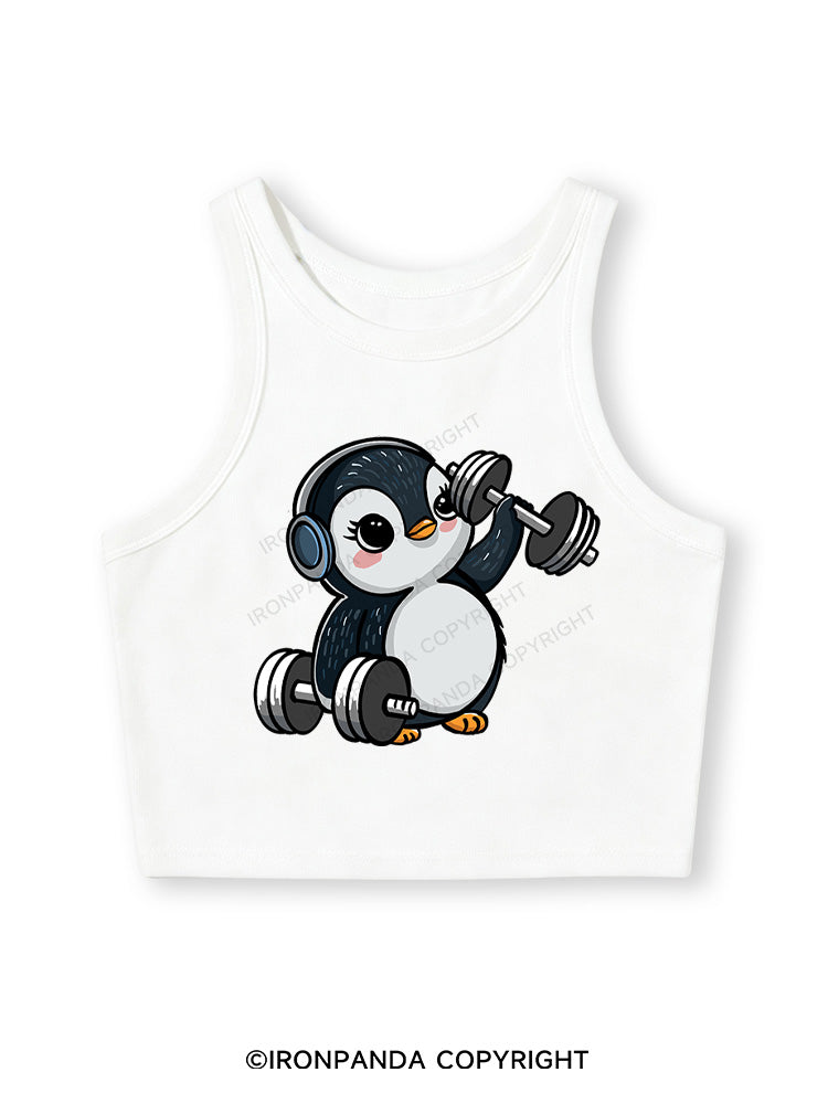 DUMBBELL PENGUIN Fitted Crop Tank Top