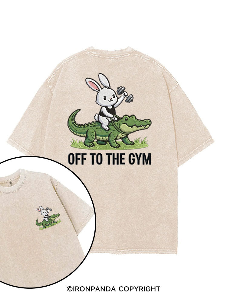 OFF TO THE GYM BUNNY RIDING AN ALLIGATOR printed Gym Shirt