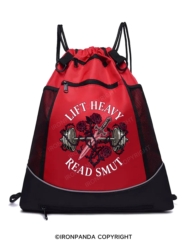 LIFT HEAVY READ SMUT Gym Drawstring Bag