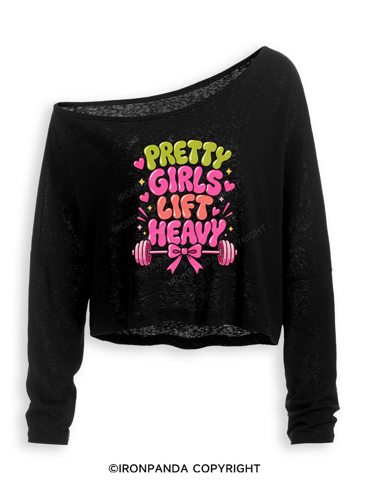 PRETTY GIRLS LIFT HEAVY FUNNY PINK STYLE Off Shoulder Long Sleeve Crop Top