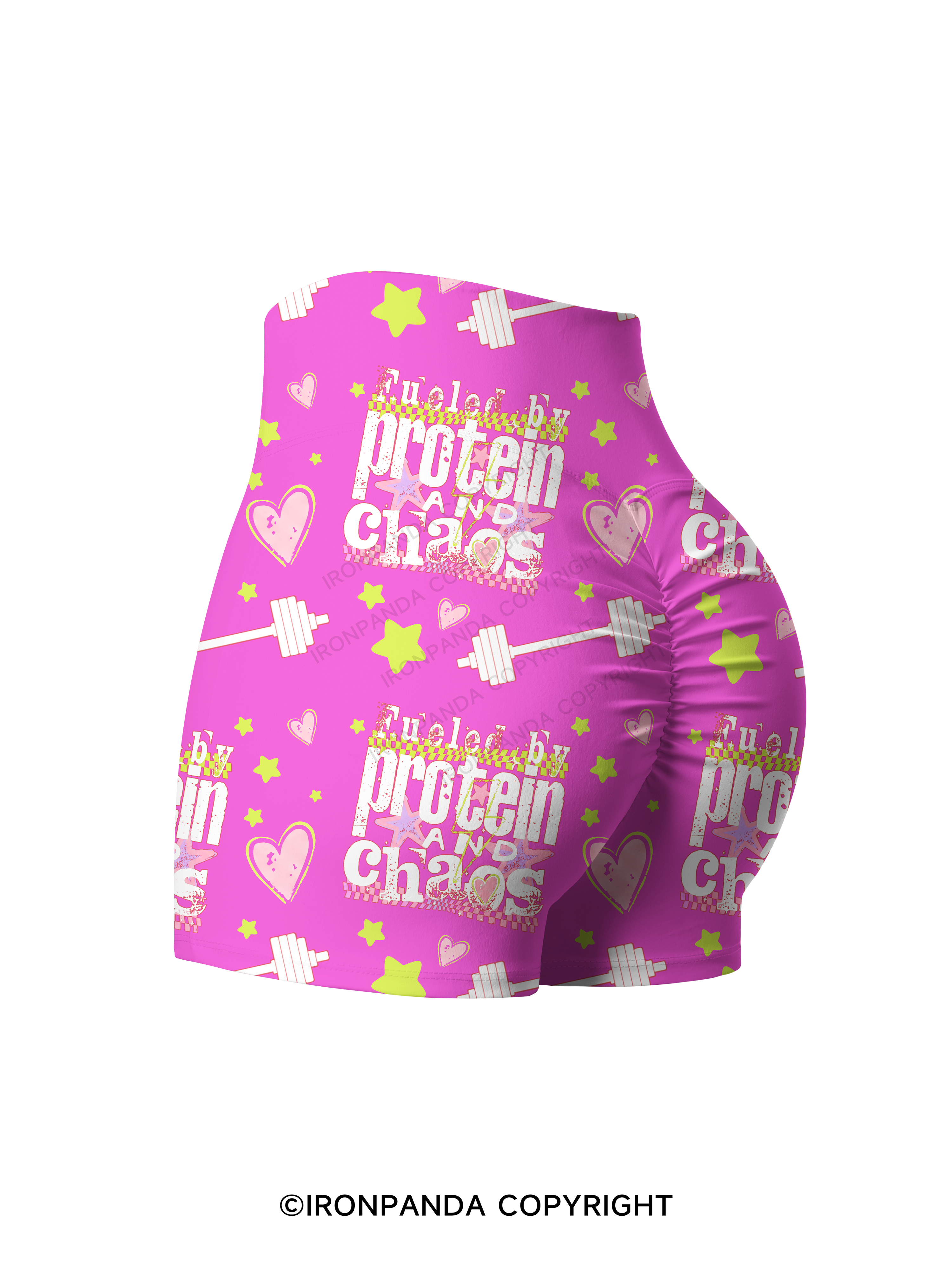FUELED BY PROTEIN AND CHAOS Printed Yoga Shorts